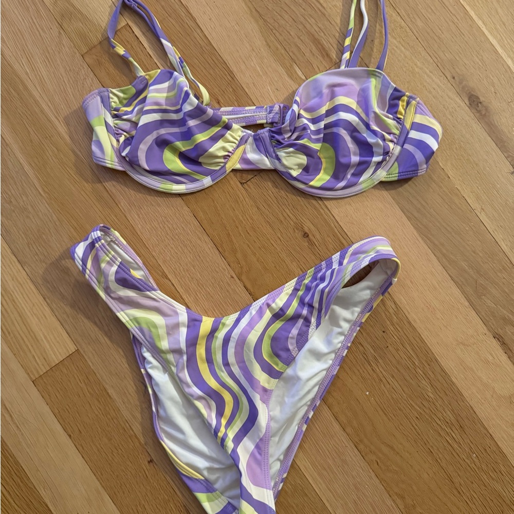Purple and Yellow Swirl Garage Brand Bikini Juniors Size M